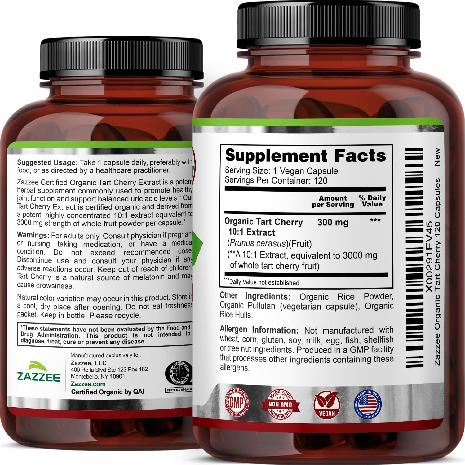 Zazzee USDA Organic Tart Cherry 10:1 Extract, 120 Vegan Capsules, 4 Month Supply, Montmorency Cherry, Daily Wellness Antioxidant Support, Organic Herbal Supplement, All-Natural, Non-GMO, Made in USA ZazzeeBuy Supplements Australia