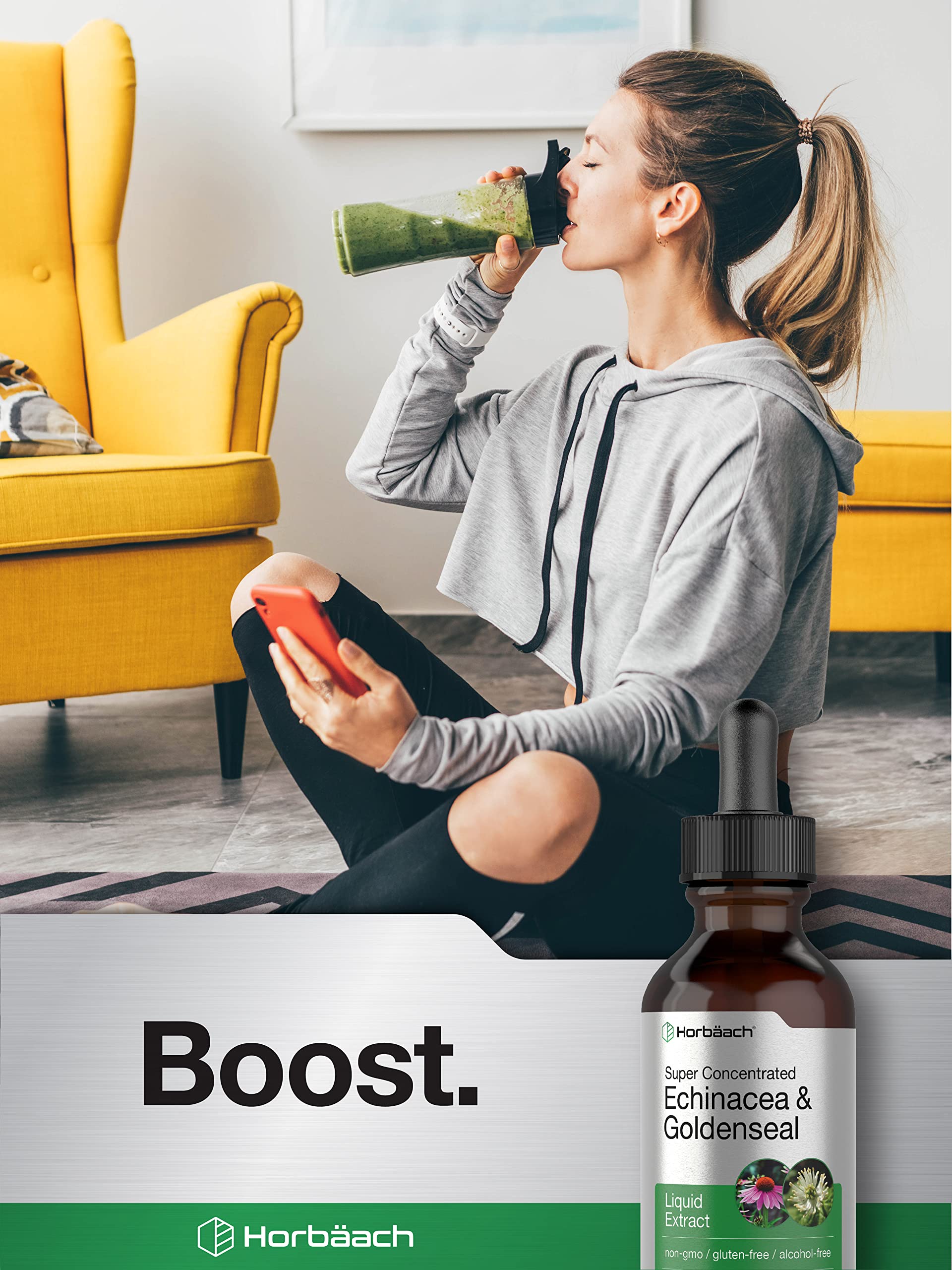 Echinacea Goldenseal Liquid Extract | 2 fl oz | Alcohol Free Tincture Drops | Vegetarian HorbäachBuy Supplements Australia