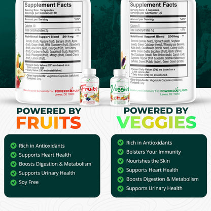Daily Fruits and Veggies Supplement - 180 Capsules for 30 Days, Non GMO & Gluten Free Superfood with Natural Vitamins - Powered by Plants, 2-Pack POWERED X PLANTSBuy Supplements Australia