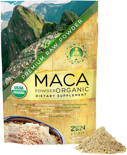 Zen Spirit Maca Root Powder Organic - Peruvian Root Premium Grade Superfood (Raw) - USDA & Vegan Certified - 1 Bag (8oz)