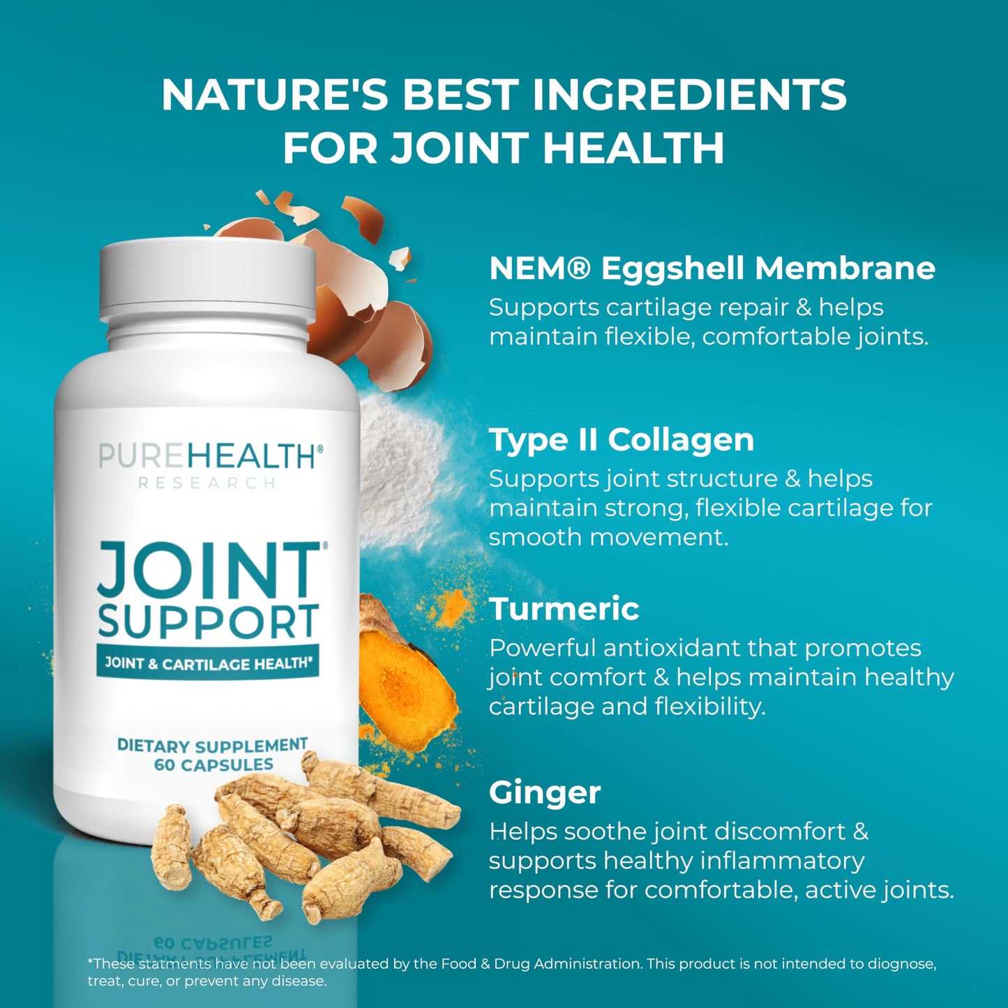 PUREHEALTH RESEARCH Joint Support NEM Eggshell Membrane with Boswellia Extract, Calcium & Turmeric, 60 Capsules PUREHEALTH RESEARCHBuy Supplements Australia