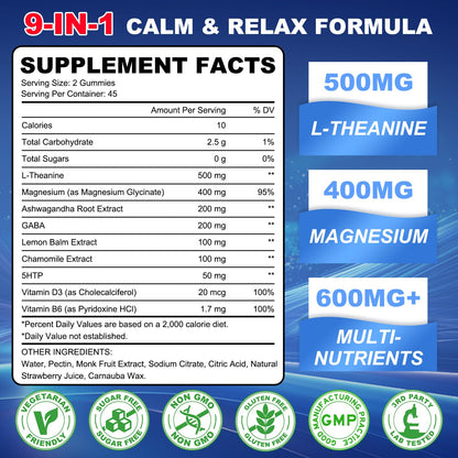 GlaGmrry 180 Count | L Theanine Gummies, L Theanine Supplement for Adults & Kids, w/Ashwagandha, Magnesium, GABA & 5-HTP, Sugar Free Liposomal Formula for Calm Relax zzZ M♡♡d & Focus, Vegan GlaGmrryBuy Supplements Australia
