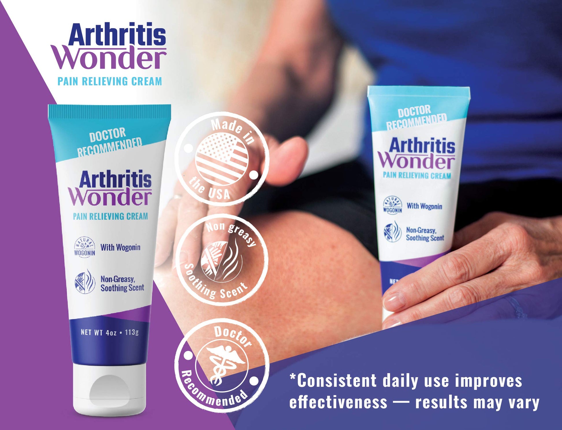 Arthritis Wonder Pain Relief Cream, 4 oz – Arthritis Pain Relief Cream for Hand, Knee, Foot and Wrist Joints – Fast-Acting, Deep Penetrating, Non-Greasy Formula with Natural Wogonin Arthritis WonderBuy Supplements Australia