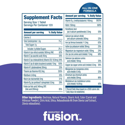 Bariatric Fusion Very Berry Complete Chewable Bariatric Multivitamin with Iron and Vitamin K for Bariatric Surgery Patients Including Bariatric Fusion