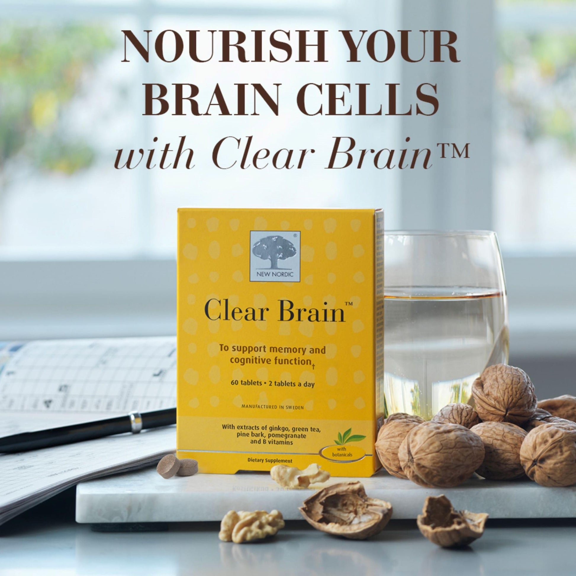 New Nordic Clear Brain Tablets, Supports Normal Cognitive Health and Memory, with Green Tea and Walnut, Swedish Made, 60 Count (Pack of 1) NEW NORDICBuy Supplements Australia