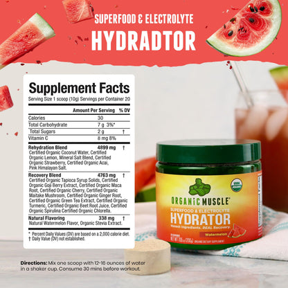 Organic Muscle Hydrator | Natural Electrolyte Powder for Peak Performance & Recovery - Watermelon Flavor, 20 Servings Organic MuscleBuy Supplements Australia