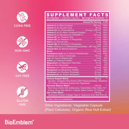 BioEmblem Women's Multivitamin - Complete Daily Multi for Immunity, Energy, Hair, Skin with Vitamin A, B12, B6, D3, Biotin BioEmblemBuy Supplements Australia