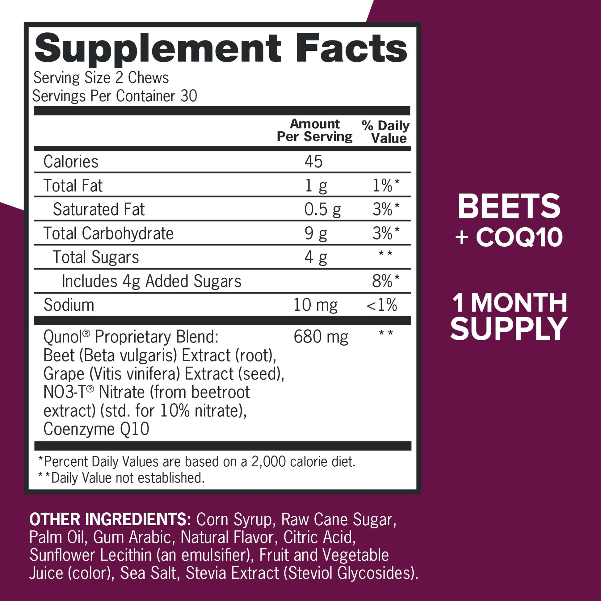 Qunol Beets Chews for Blood Pressure Support, 3 in 1 Beets + CoQ10 + Grape Seed Extract QunolBuy Supplements Australia