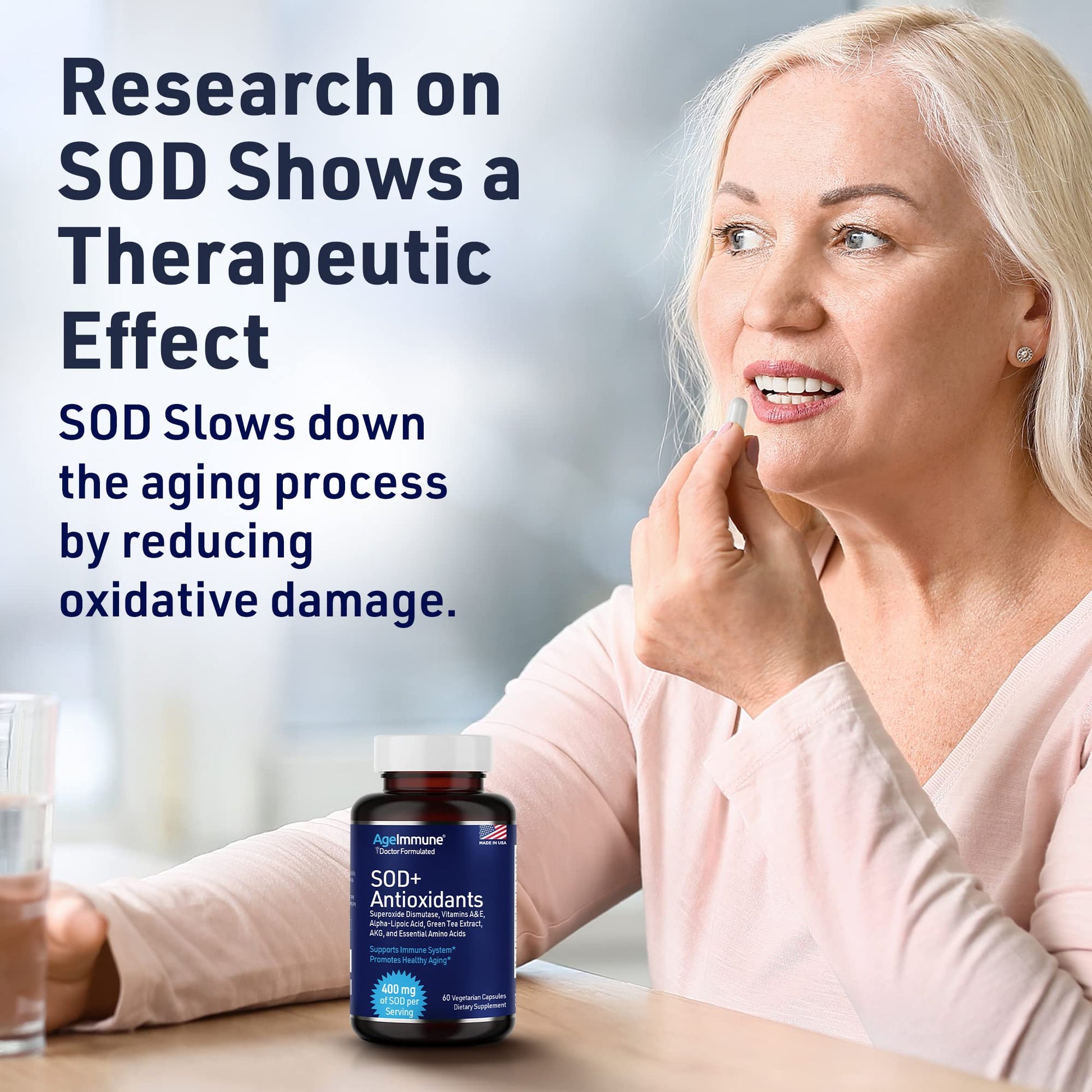 SOD Antioxidants Complex Healthy Aging Supplement - 400mg of Superoxide Dismutase - Alpha Lipoic Acid - L-Arginine -Lysine - AKG - Vitamin A - Vitamin E for Immune Support-60 Capsules AgeImmuneBuy Supplements Australia
