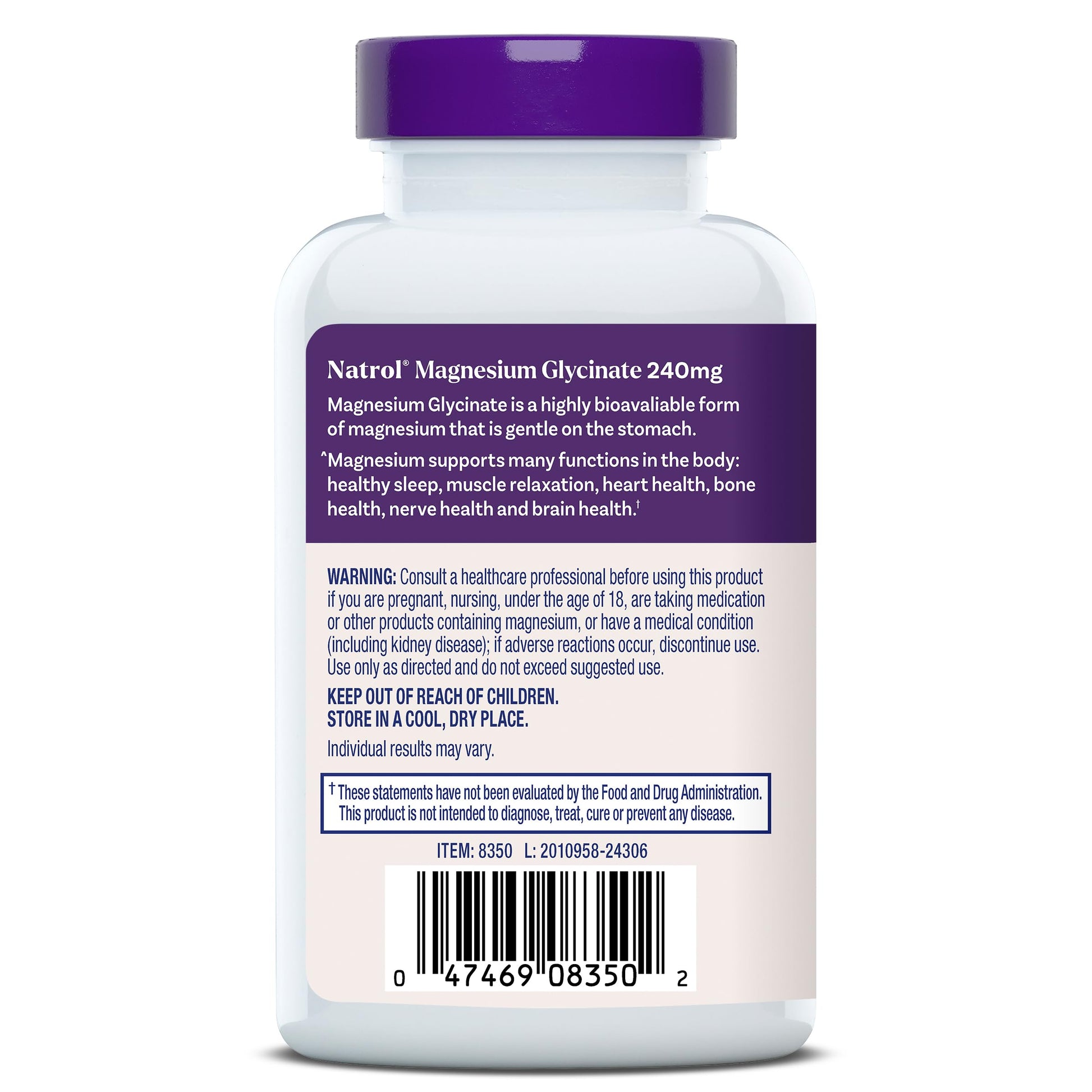 Natrol Magnesium Glycinate Supplements 240 mg - High Absorption - Calm Magnesium Glycinate for Sleep - 60 Capsules, 30 Day Supply NatrolBuy Supplements Australia