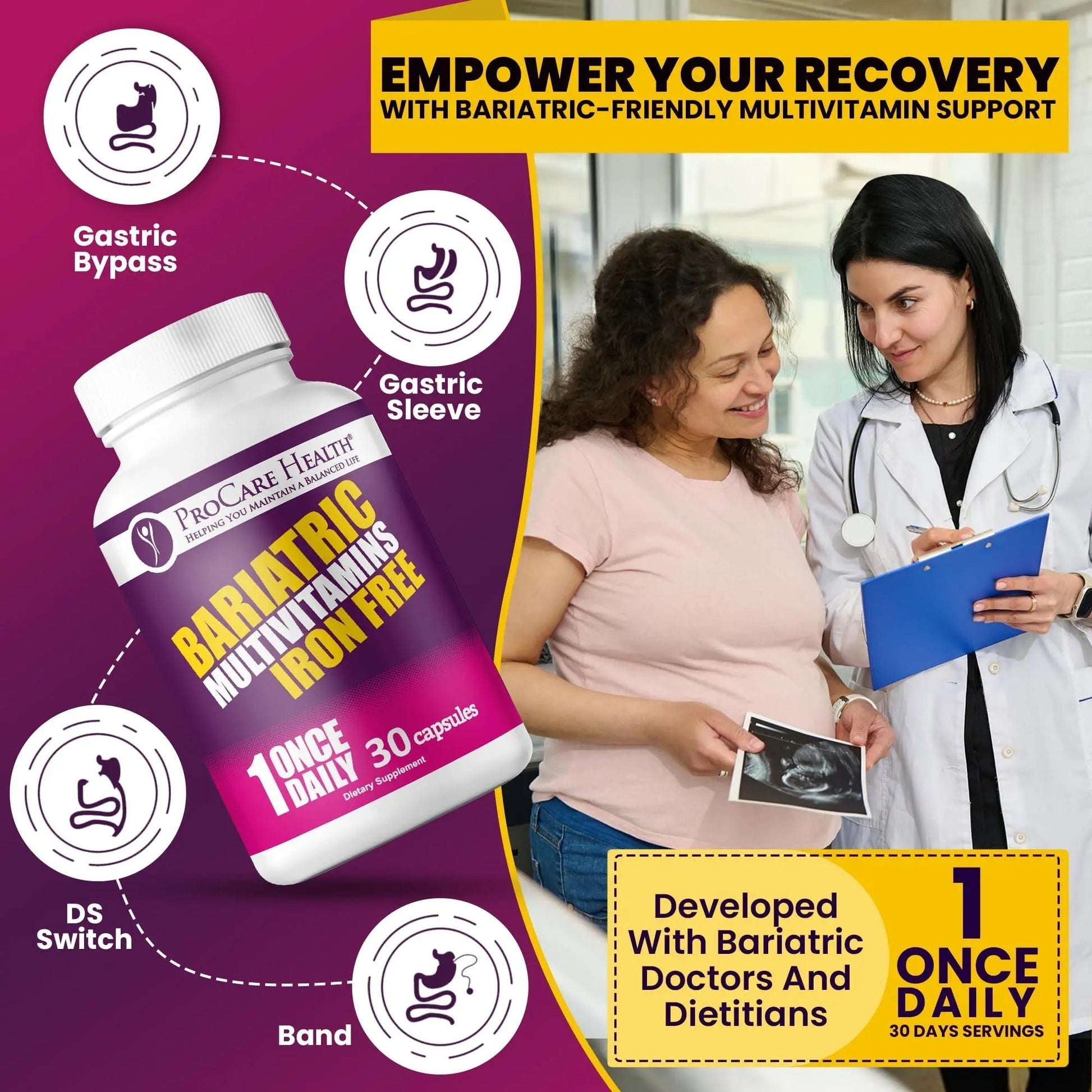 Procare Health Bariatric Multivitamin with Iron Free (30 Fast Dissolving Veggie Capsule) - Bariatric Vitamins for Gastric Sleeve & Gastric Bypass ProCare HealthBuy Supplements Australia