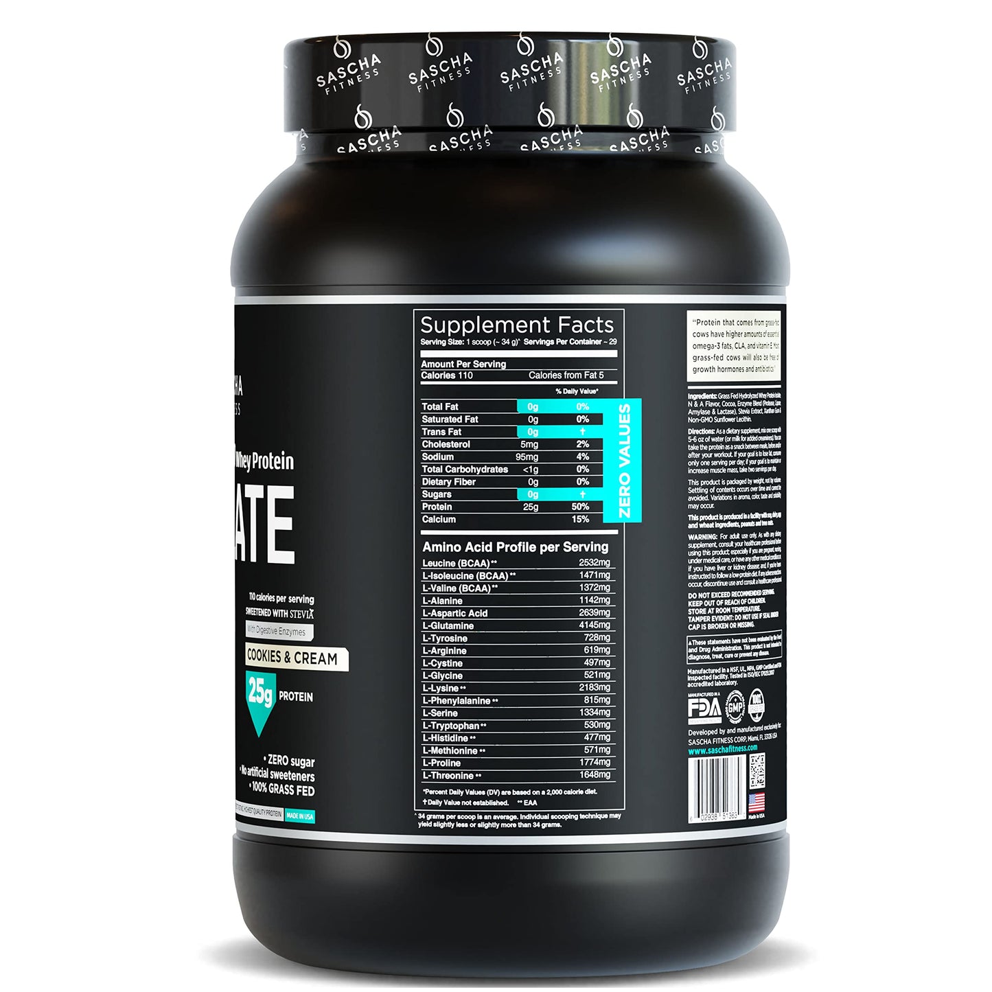 SASCHA FITNESS Hydrolyzed Whey Protein Isolate,100% Grass-Fed (2 Pounds, Cookies SASCHA FITNESSBuy Supplements Australia