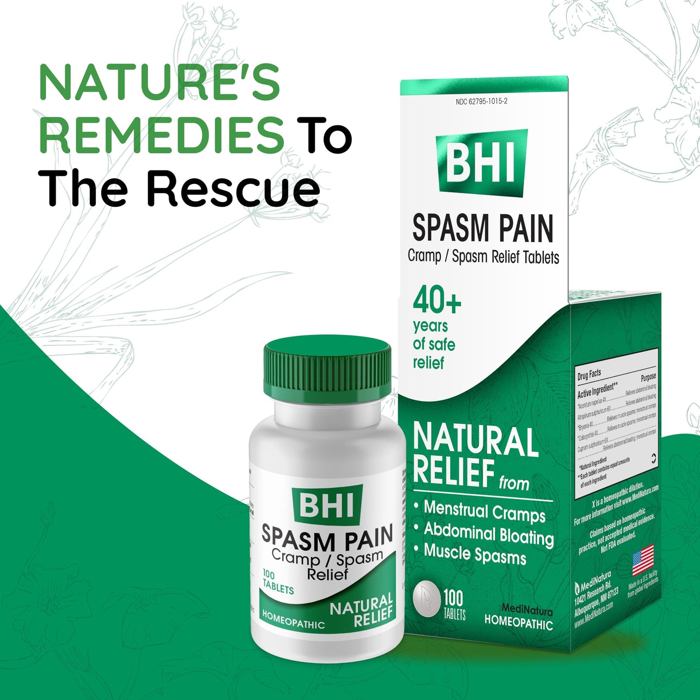 MediNatura BHI Spasm/Cramp Relief - Muscle Spasm Tablets for Full-Body Cramp Support - Menstrual Support - Non-Drowsy - Quick-Dissolve - Non-Addictive - Natural Ingredients - 100 Count MediNaturaBuy Supplements Australia