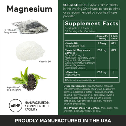 Smarter Nutrition Magnesium Complex - Chelated Magnesium Glycinate with Citrate, Malate and L-Theanine for Sleep, Muscle Relaxation and Stress Support