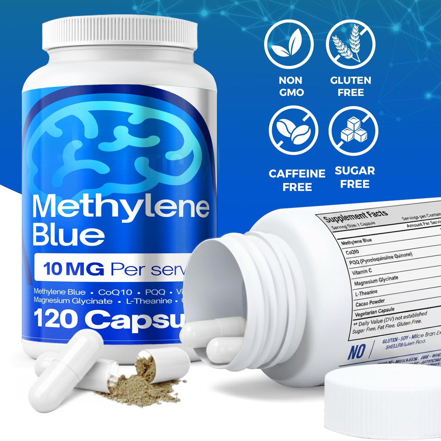 FitVitality Methylene Blue Capsules – Formulate CoQ10, PQQ, Vitamin C, L-Theanine, Cacao – 120 Vegan Capsules per Bottle – No Flavor, Easy Daily Use FitVitalityBuy Supplements Australia