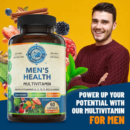 Whole World Wellness Mens Daily Multivitamin Multimineral Supplement for Energy, Focus, Stamina & Performance. Made for Men with 30+ Nutrients, Fruit & Energy Blend. Mens Vitamins, Made in The USA. WHOLE WORLD WELLNESSBuy Supplements Australia