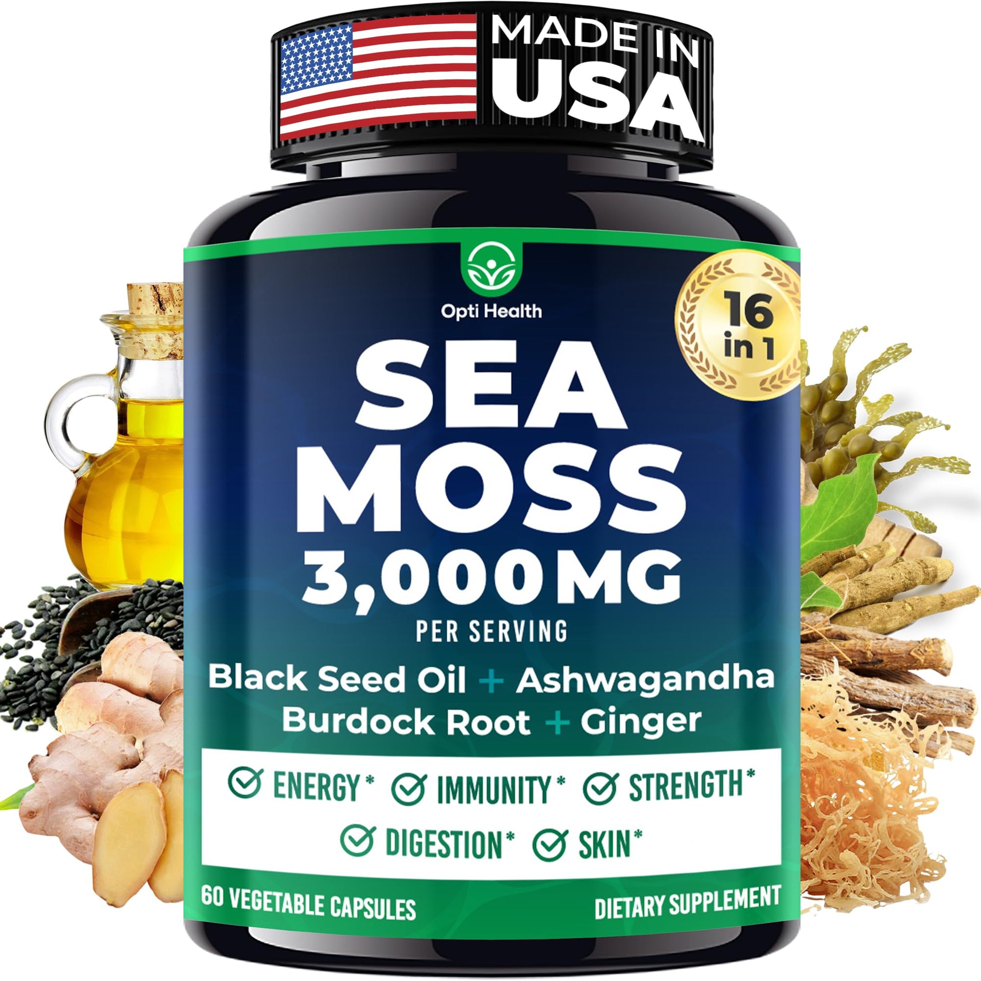 Sea Moss Black Seed Oil Ashwagandha Ginger - Advanced Irish Sea Moss Capsules All in One Supplement with Seamoss Black Seed Oil Ashwagandha Burdock Root Bladderwrack - Pills for Energy, Immune, Gut Opti HealthBuy Supplements Australia