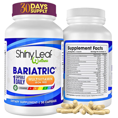 Bariatric Multivitamin Iron-Free One Capsule Per Day and CoQ10 100mg Supplement for Brain Health and Energy Management for Women and Men - 1 Month Supply Shiny LeafBuy Supplements Australia