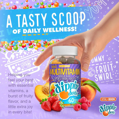 Vital+Boon Dippin' Dots - Multivitamin Gummies for Adults - Gummy Vitamins with Vitamin A, B6, C, D3, E & Folic Acid - Vegetarian Vital+Boon