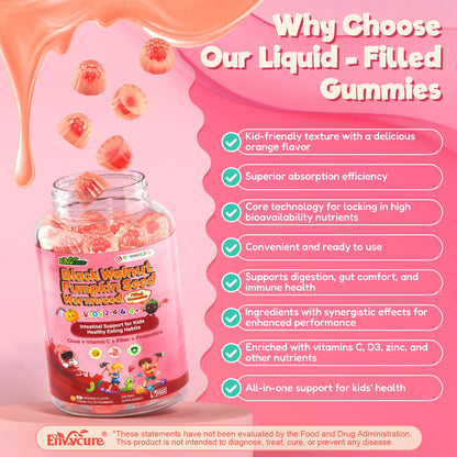 Toddler 2-4 & Kids 4+ Para Clean Gut Health Gummies w/Black Walnut, Wormwood, Clove, Pumpkin Seeds, Vitamin C, D3, Zinc, Digestive Supplement for Natural Gut Cleanse, Kids Immune Support (60cts) EnvyCureBuy Supplements Australia