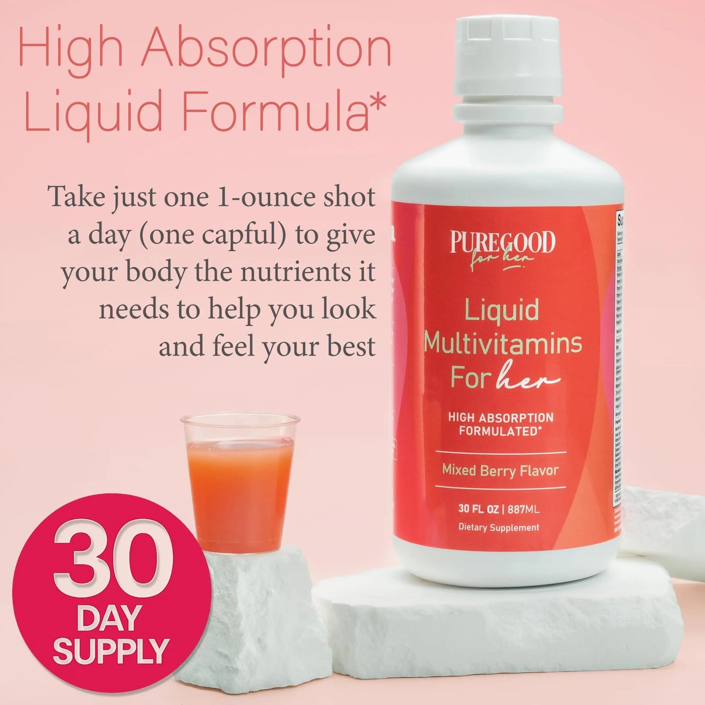 PureGood Women’s Liquid Multivitamin | 70+ Nutrients, Superfoods & Omegas | High Absorption Daily Supplement | PureGood
