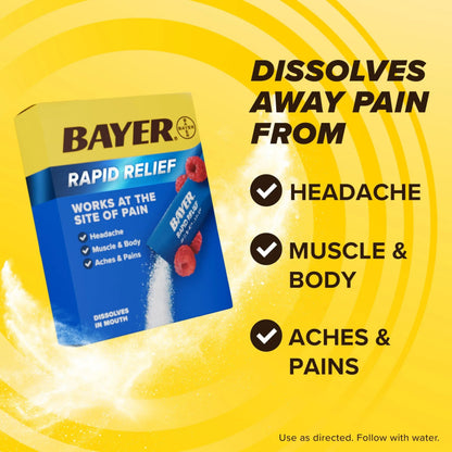 Bayer® Rapid Relief, Dissolvable Raspberry Flavor, Powder Packs with Aspirin & Caffeine, Fast Acting Headache Relief, Muscle and Body Pain Reliever, 20ct BayerBuy Supplements Australia