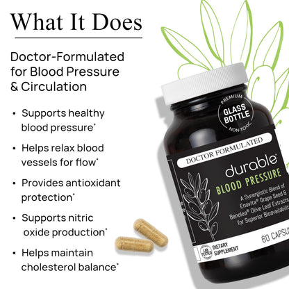 Durable Blood Pressure – Benolea Olive Leaf & Enovita Grape Seed Extract – Healthy Circulation, Nitric Oxide & Artery Support – Doctor Formulated, Vegan, Non-GMO, Made in USA (60 Capsules) DurableBuy Supplements Australia