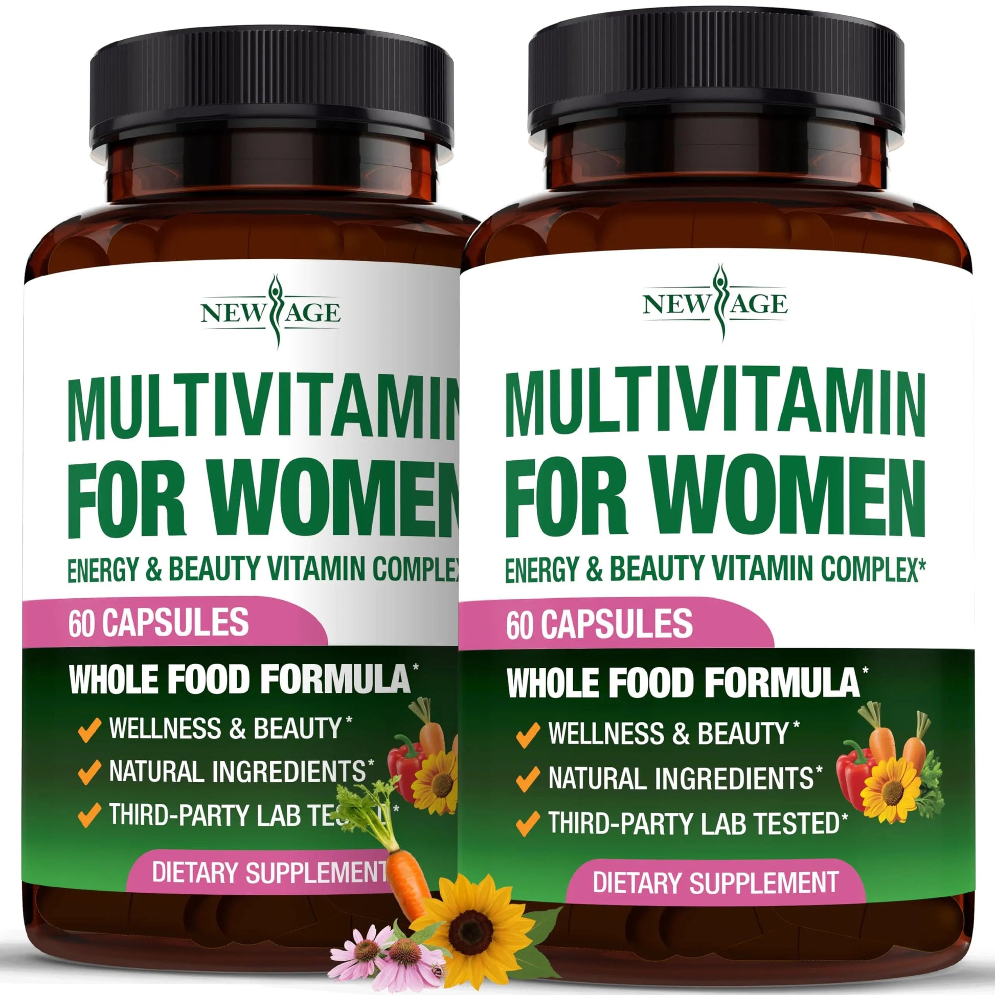 NEW AGE Multivitamin for Women - B-Complex, Whole Foods, Hair Support, Iron - All in1 Womens Multivitamin NEW AGE