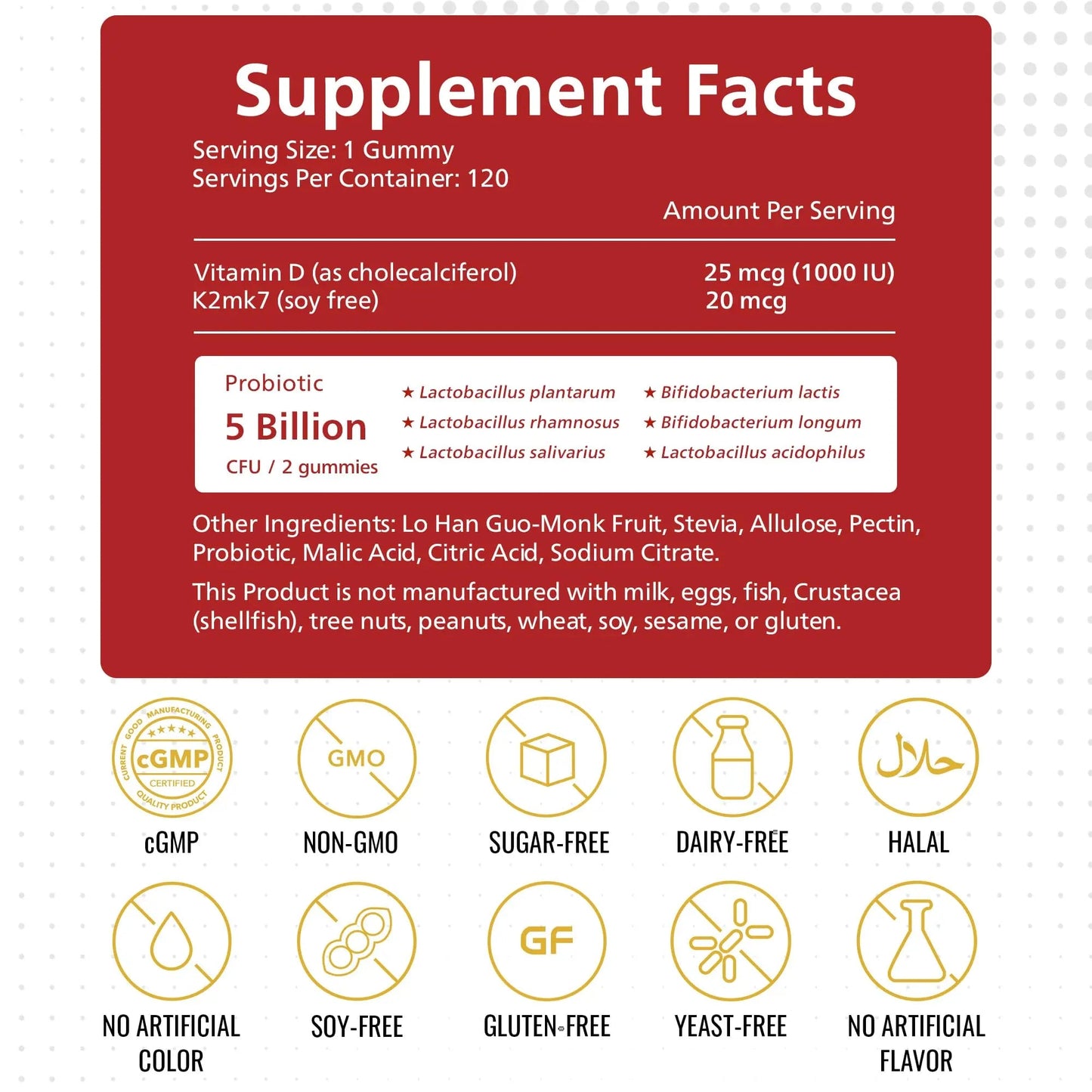 KEN Vitamin D3 K2 with Probiotic for Kids, Sugar-Free Gummies for Calcium Absorption, Bone Support, 5 Billion CFU Probiotics for Gut Balance and Immune Function KEN