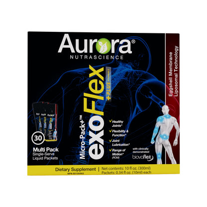Aurora Nutrascience Micro-Pack Liposomal exoFlex+ - Liquid Vitamin C Supplement, Eggshell Membrane with BiovaFlex, Curcumin, & Boswellia, for Men & Women - 30 Single-Serve Packets Aurora NutrascienceBuy Supplements Australia