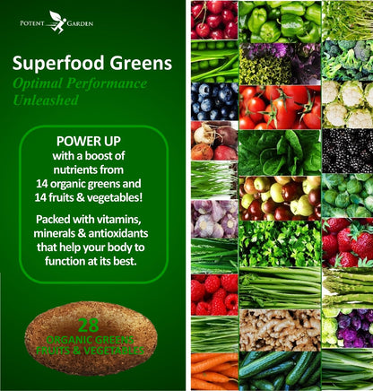 Potent Garden Organic Superfood Greens, Fruit and Veggies Supplement Rich in Vitamins & Antioxidants with Alfalfa, Beet Root & Tart Cherry to Boost Energy, Immunity & Gut Health, Greens Tablets 60 Ct Potent GardenBuy Supplements Australia