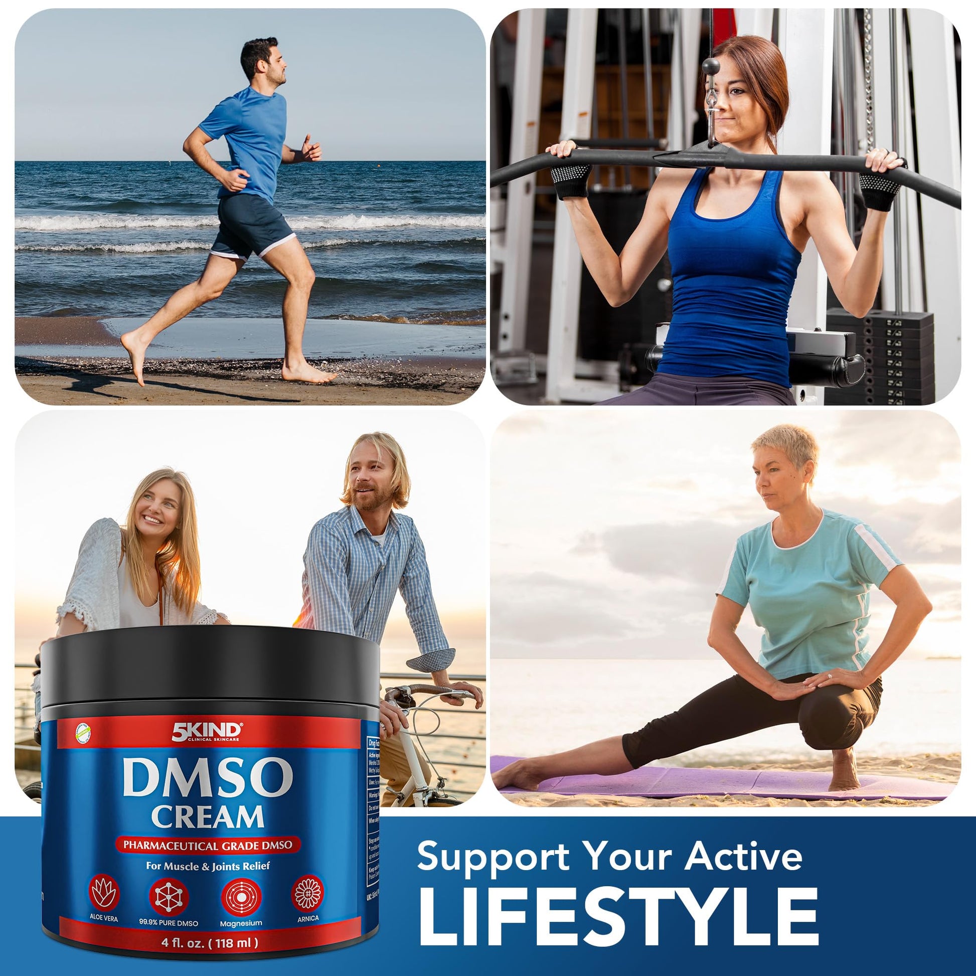 5Kind DMSO Cream for Pain Relief 4 fl oz - 99.9% Pure DMSO Pharmaceutical Grade Cream - Aloe Vera, Magnesium, Arnica & Menthol - Topical Muscle and Joint Pain Relief - Registered NDC - Made in USA 5kind clinical skincareBuy Supplements Australia