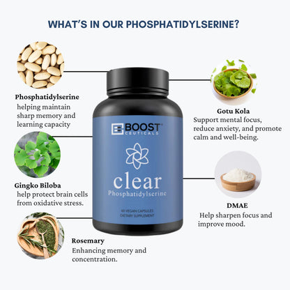 BoostCeuticals Phosphatidylserine 100mg with Ginkgo DMAE Gotu Kola - Memory, Stress & Cortisol Support, Cognitive Focus, Sleep Health, Brain Function Supplement, 90 Capsules BoostCeuticalsBuy Supplements Australia