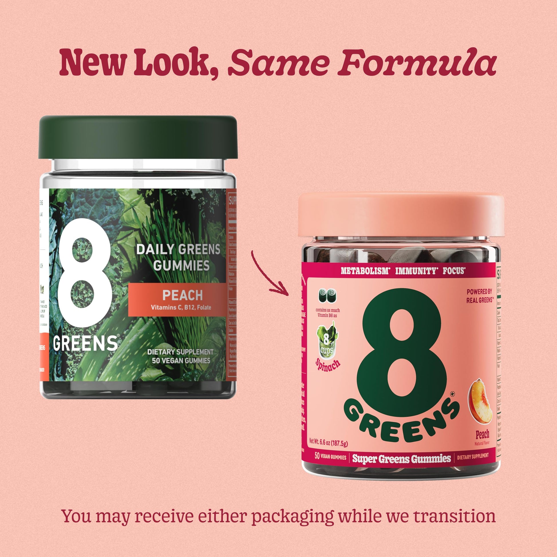 8Greens Supergreens Gummies | Super Greens Powder Superfood Gummy for Metabolism, Immunity & Focus, Digestive Health Enzymes, Organic: Chlorella, Spirulina, Aloe Vera, Peach Flavor, 200 Count 8GreensBuy Supplements Australia