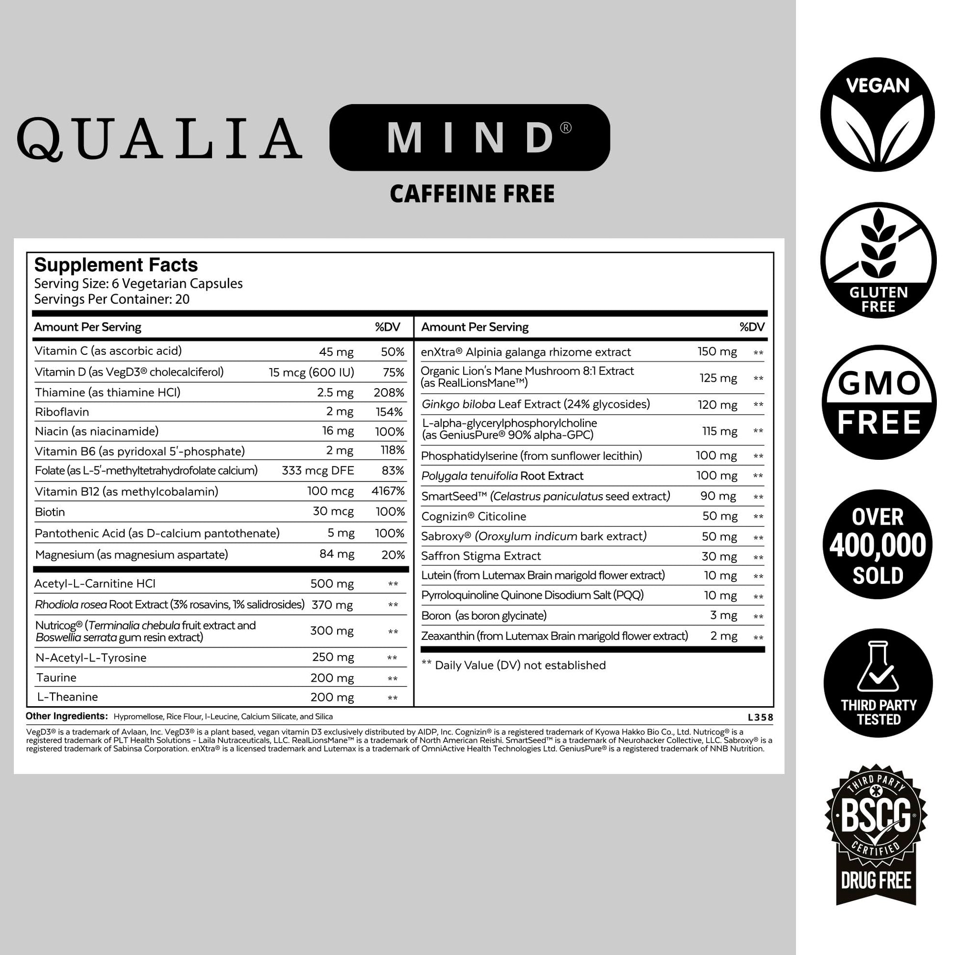 Qualia Mind (Caffeine Free) | The Ultimate Blend for Brain Health* | Doctor-Formulated Nootropic to Fuel Focus & Concentration* | Supports Long Term Brain Health| Maintain Drive & Productivity QUALIA LIFE SCIENCESBuy Supplements Australia