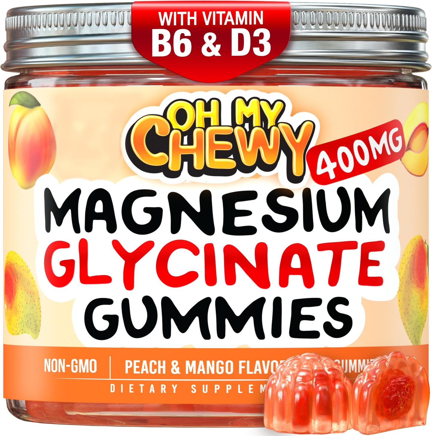 Center-Filled Magnesium Glycinate Gummies 400MG - High Absorption for Kids, Teens & Adults - Supplement for Sleep, Calm & Muscle Relaxation with B6 & D3 - Gluten Free & Vegan Friendly - 60 Count OH MY CHEWYBuy Supplements Australia