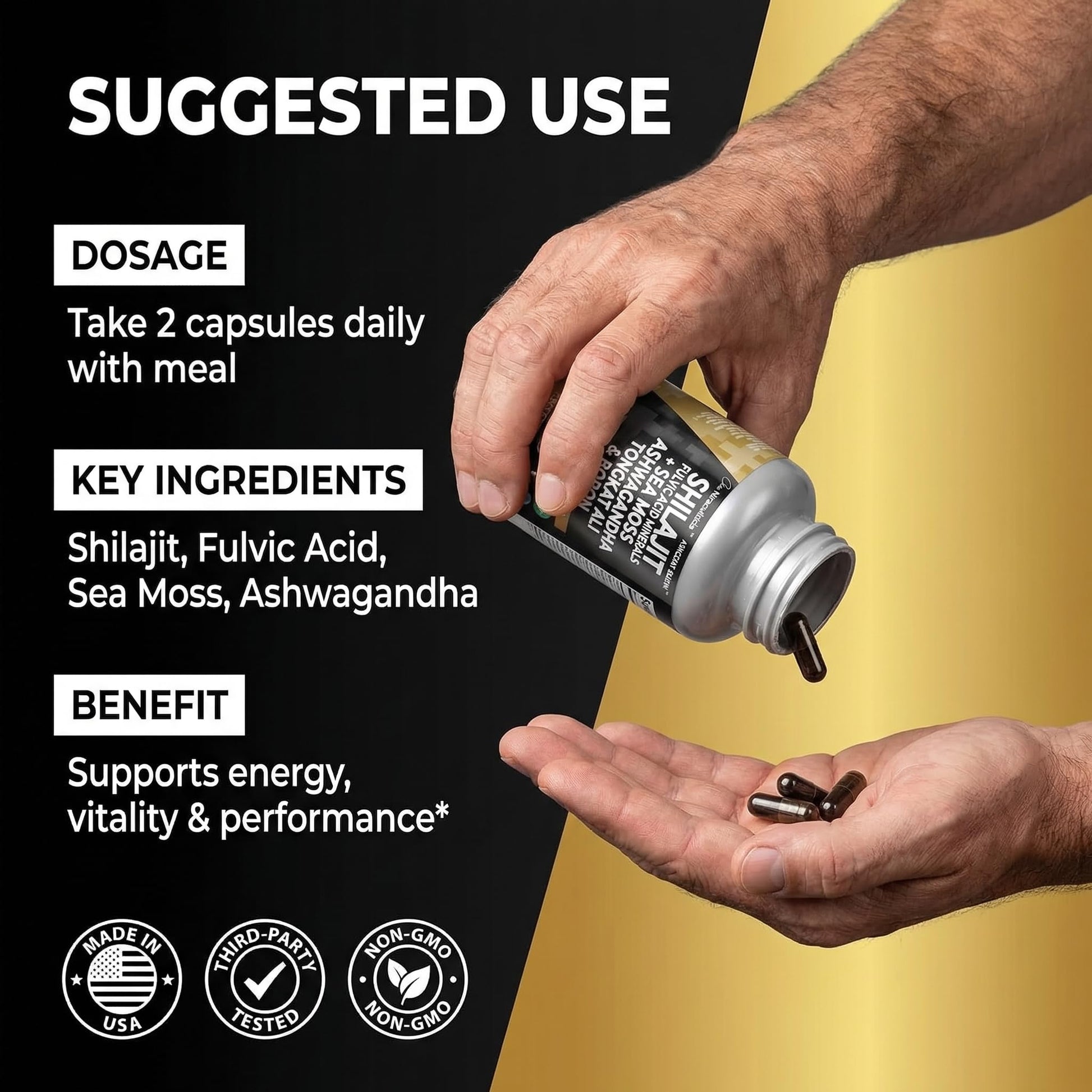 Clean Nutraceuticals Shilajit Supplement for Men with Sea Moss, Tongkat Ali, Ashwagandha, Boron, Zinc, CoQ10, PQQ - Fulvic Acid Capsules - Energy Support - 90 Count - Resin, Gummy & Powder Alternative Clean NutraceuticalsBuy Supplements Australia