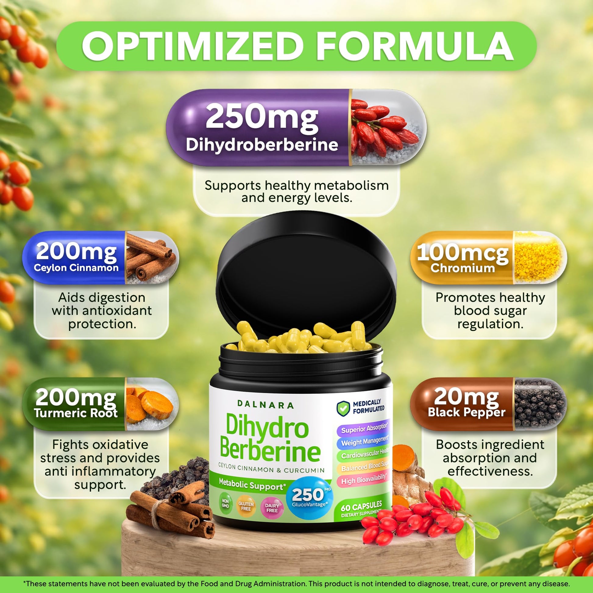 Dalnara Dihydroberberine Capsules 250mg, 60 Count - Supports Metabolic Wellness & Balanced Energy, Non-GMO,Dihydroberberine Supplement DalnaraBuy Supplements Australia