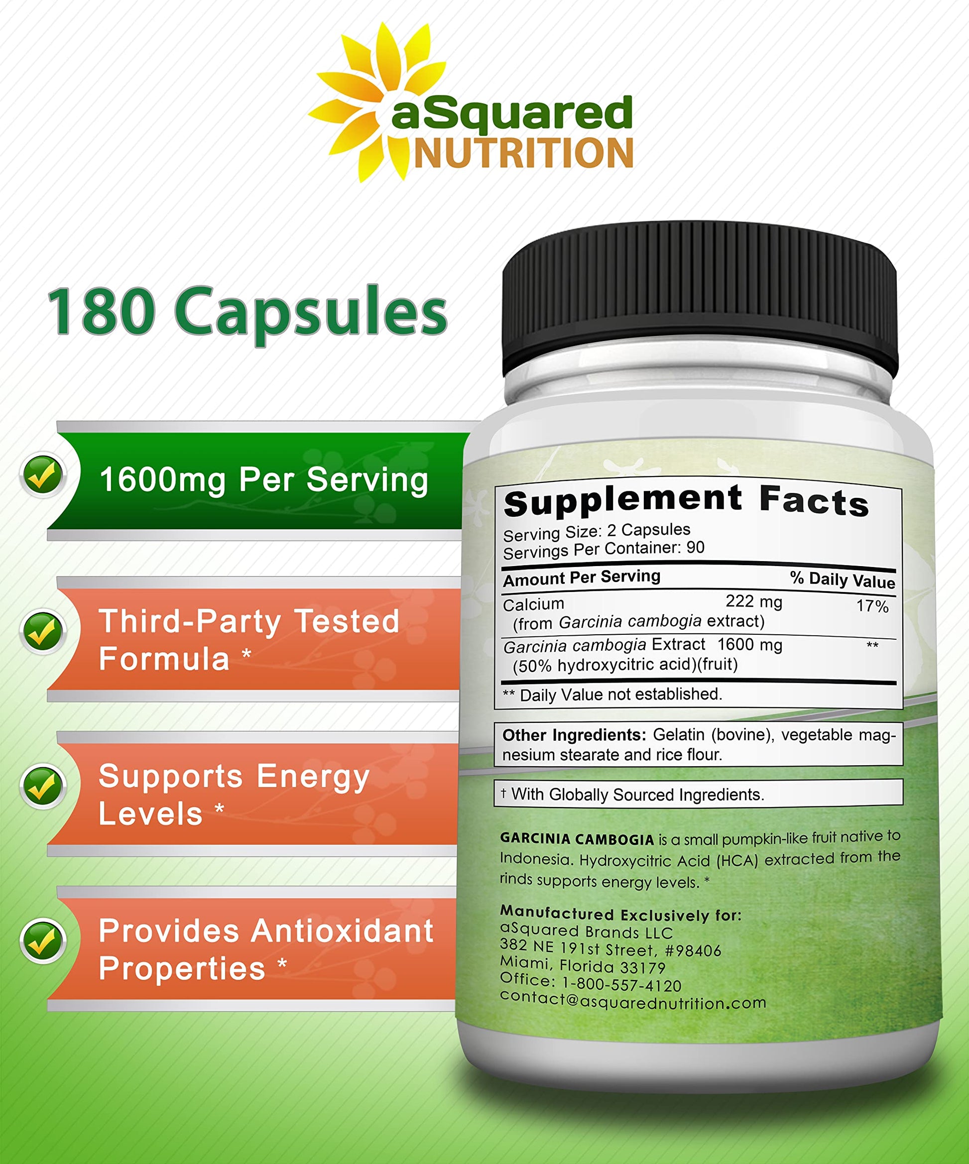 aSquared Nutrition Garcinia Cambogia 1600mg-180 Capsules-Natural Pure Extract Pills aSquared NutritionBuy Supplements Australia