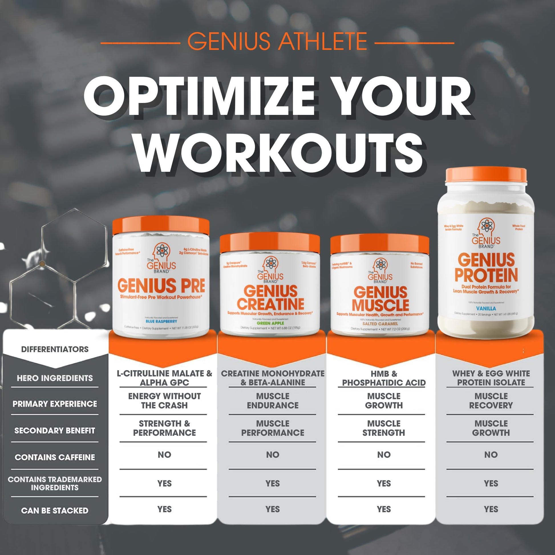 Genius Pre Workout Powder, Sour Cherry, and Genius Micronized Creatine Monohydrate Powder, Unflavored, All Natural Nootropic Pre Workout and Post Workout Supplement Stack