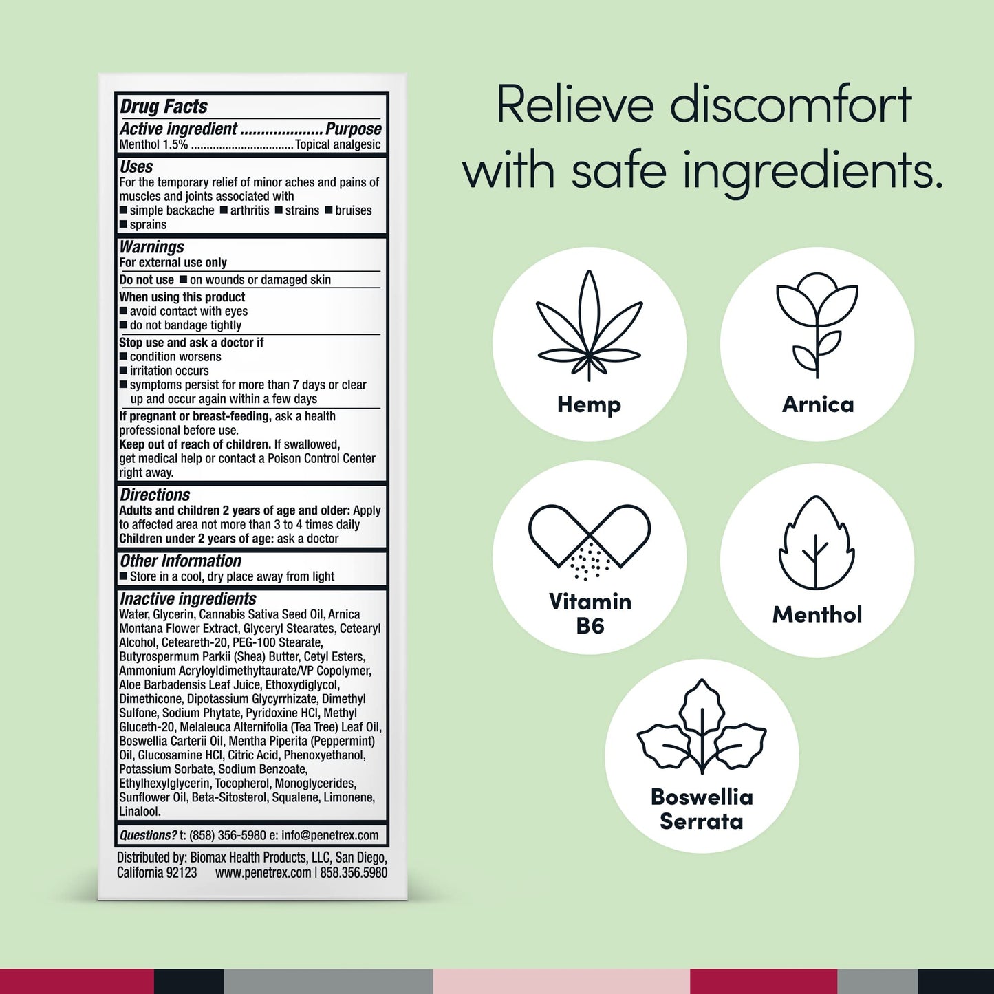 Penetrex Soothing Joint & Muscle Pain Relief Cream with Hemp - Deep Penetrating Menthol, Arnica and Hemp for Soothing, Hydrating Relief - Non-Greasy, Easy to Apply, Pleasant Scent- 2oz Squeezable Tube PenetrexBuy Supplements Australia