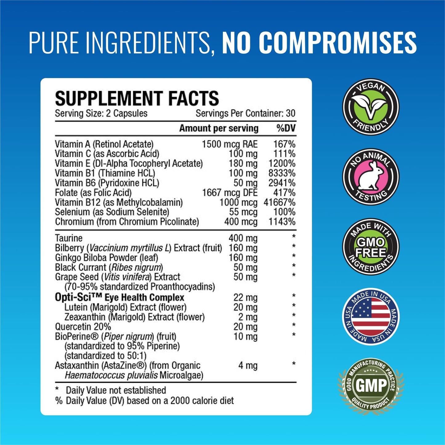 Approved Science EyeSyl - Eye Support Supplement - Chromium Picolinate, Taurine, Lutein, Zeaxanthin, Bilberry, BioPerine - 1 Month Supply - 60 Capsules - Made in The USA Approved ScienceBuy Supplements Australia