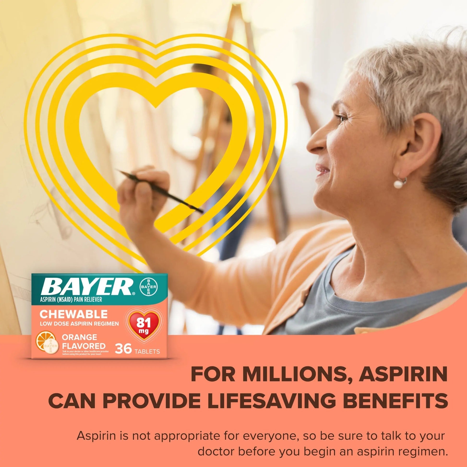 Bayer Aspirin Low Dose 81 mg Chewable Tablets, Pain Reliever, Orange Flavored, 216 Tablets (6 Pack) BayerBuy Supplements Australia