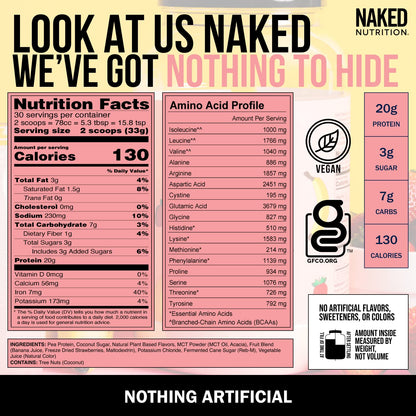 NAKED nutrition Naked Shake - Vegan Protein Powder, Strawberry Banana - Flavored Plant NAKEDBuy Supplements Australia