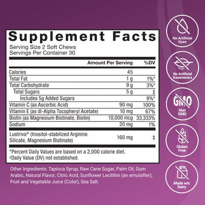 Force Factor Hair Growth Accelerator Soft Chews, Hair Growth Vitamins for Women and Men with Clinically Studied Lustriva and Biotin, Promotes Thicker