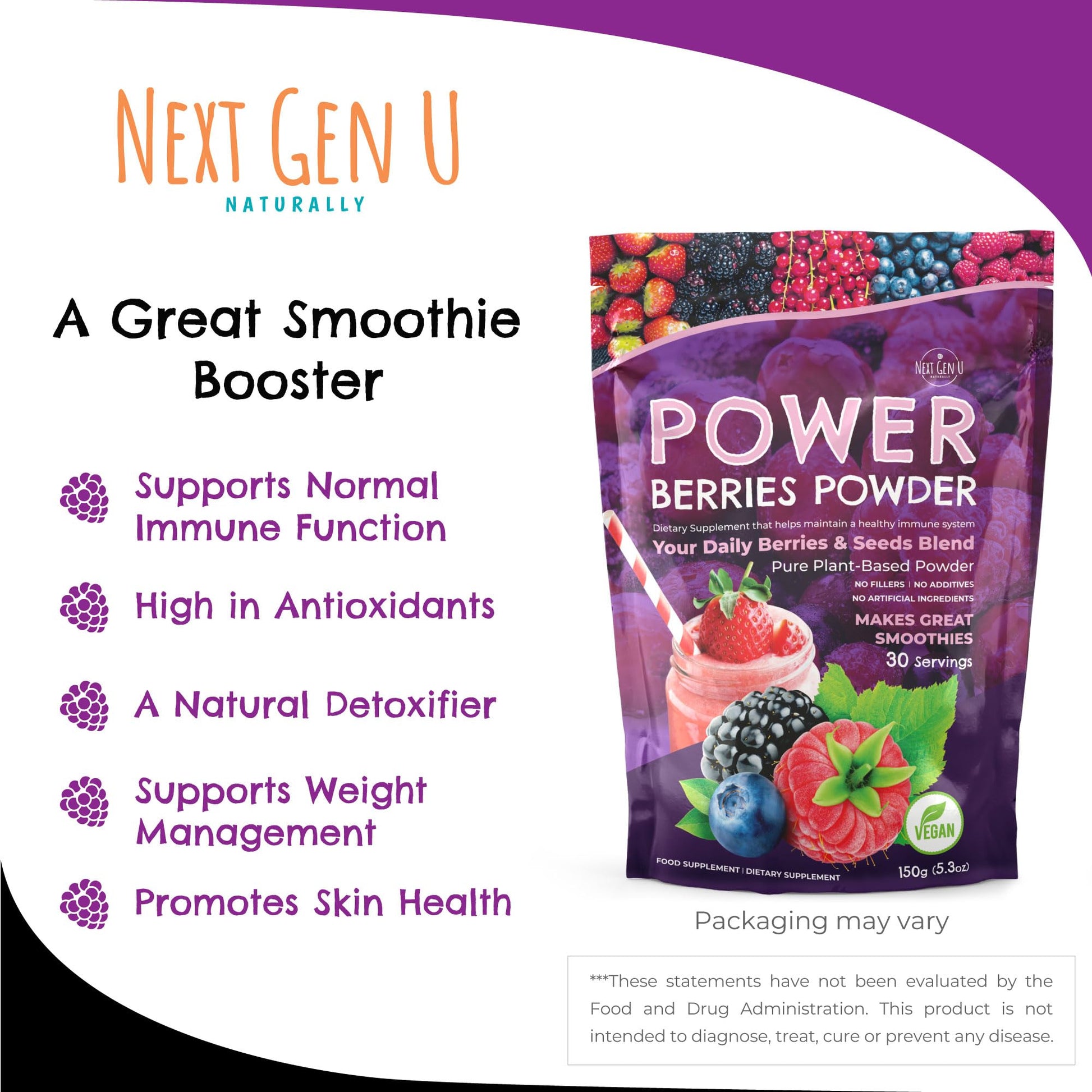 Super Berry Powder - 150g - Immune Support - Food Supplement - Superfood Berries - Smoothie Mix for Shakes - Healthy Boost for Detox Juice Beverages or Any Drink - by NextGenU NGU Next Gen UBuy Supplements Australia