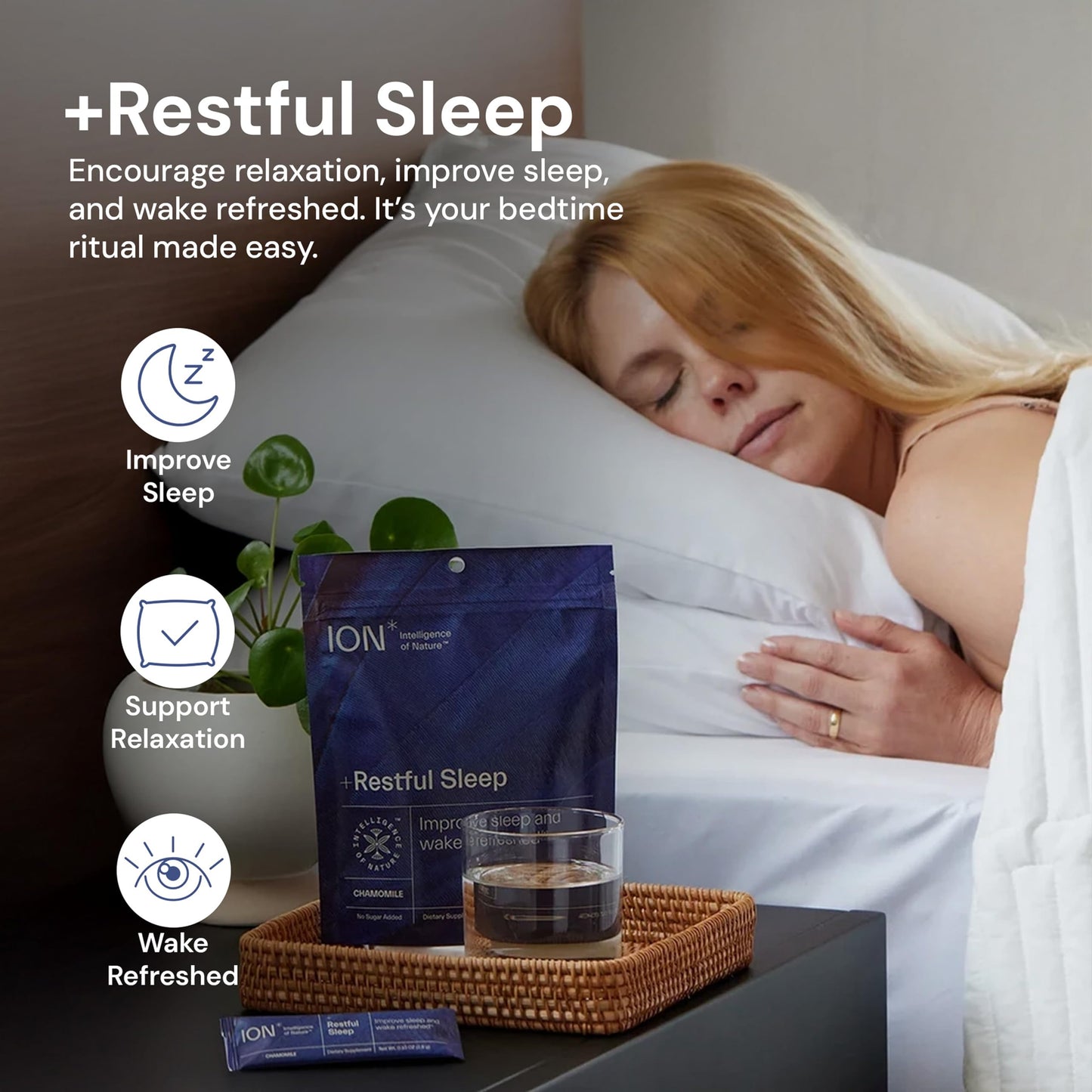 ION* Intelligence of Nature Restful Sleep - Ashwagandha Calm Sleep Aid Powder Drink Mix for Restful Night with Magnesium and L Theanine for Women and Men - 5 Packets ION* Intelligence of NatureBuy Supplements Australia