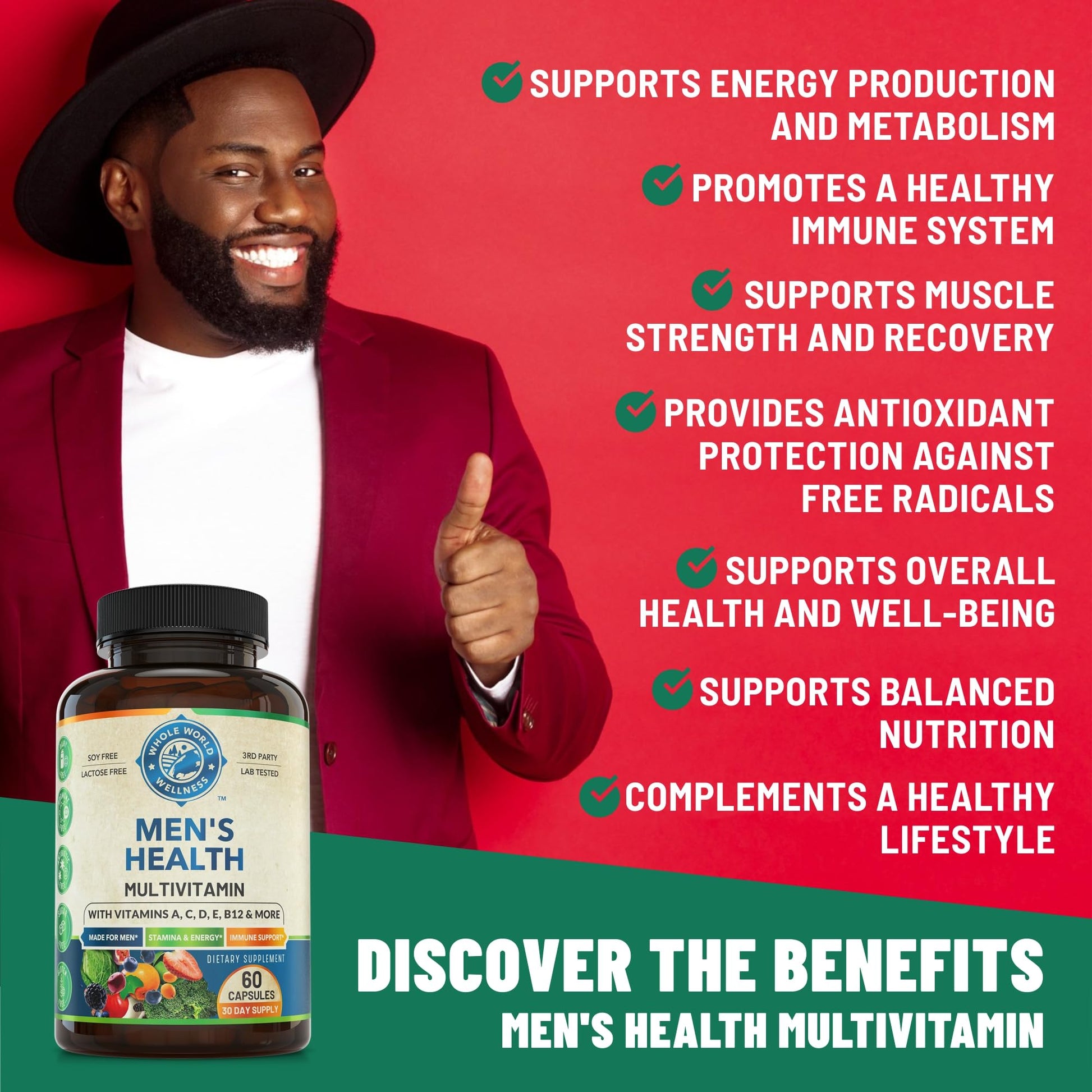 Whole World Wellness Mens Daily Multivitamin Multimineral Supplement for Energy, Focus, Stamina & Performance. Made for Men with 30+ Nutrients, Fruit & Energy Blend. Mens Vitamins, Made in The USA. WHOLE WORLD WELLNESSBuy Supplements Australia