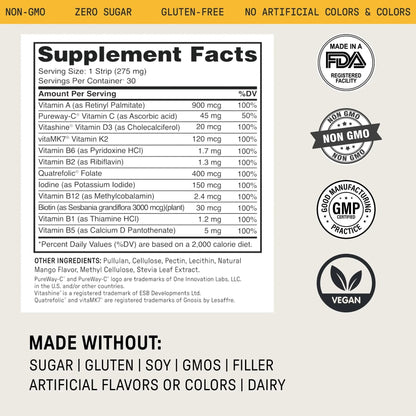 Meche Multivitamin for Women and Men Strip Supplements - Vitamins A, C, D, B6, Methylated B12, Folate, Biotin - Beauty, Energy, Immune Support Meche