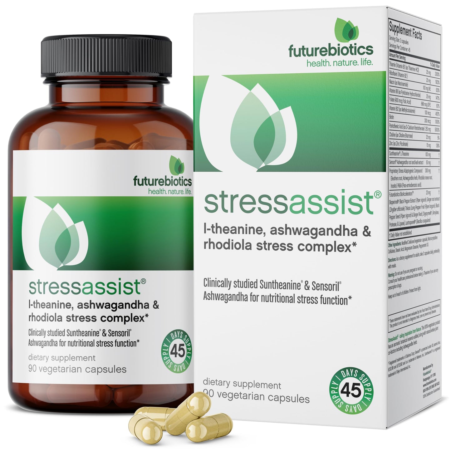 Futurebiotics Stressassist L-theanine Ashwagandha and Rhodiola Rosea Stress Complex - Natural Nutritional Stress Function, 90 Vegetarian Capsules FuturebioticsBuy Supplements Australia